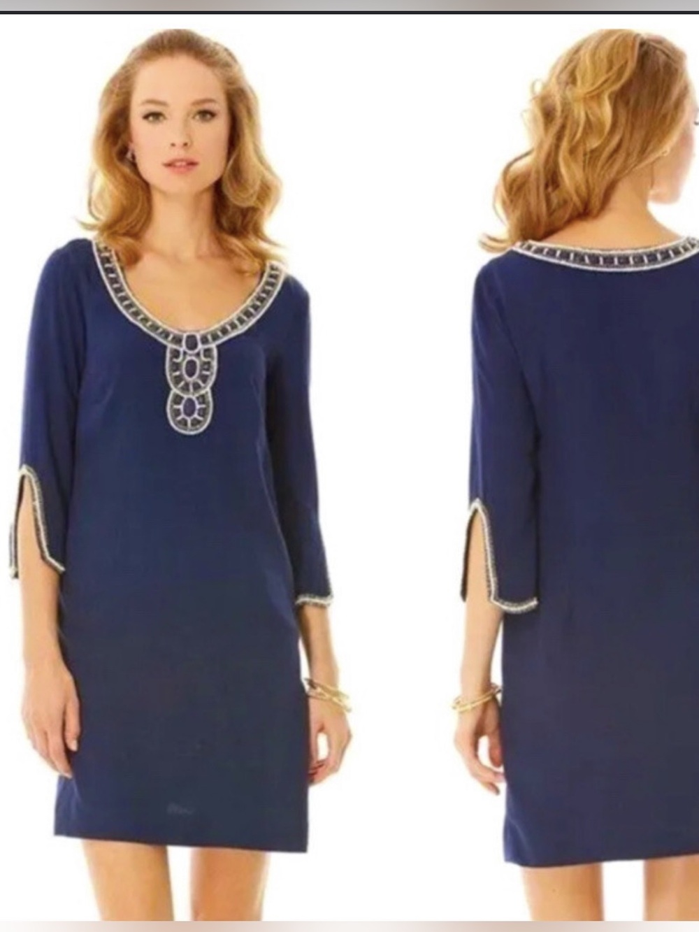 Lilly Pulitzer Navy Blue Beaded Sarah Tunic Sheath Mini Dress Size S NWOT